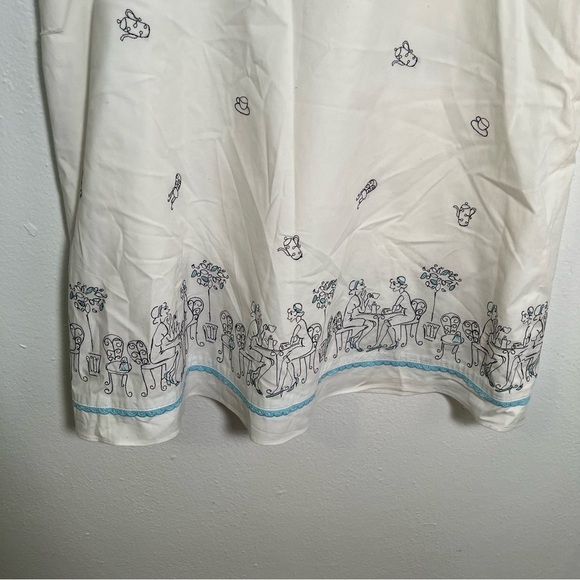 Vintage Loft Skirt White Embroidered Cafe Pattern 8 - Picture 3 of 10